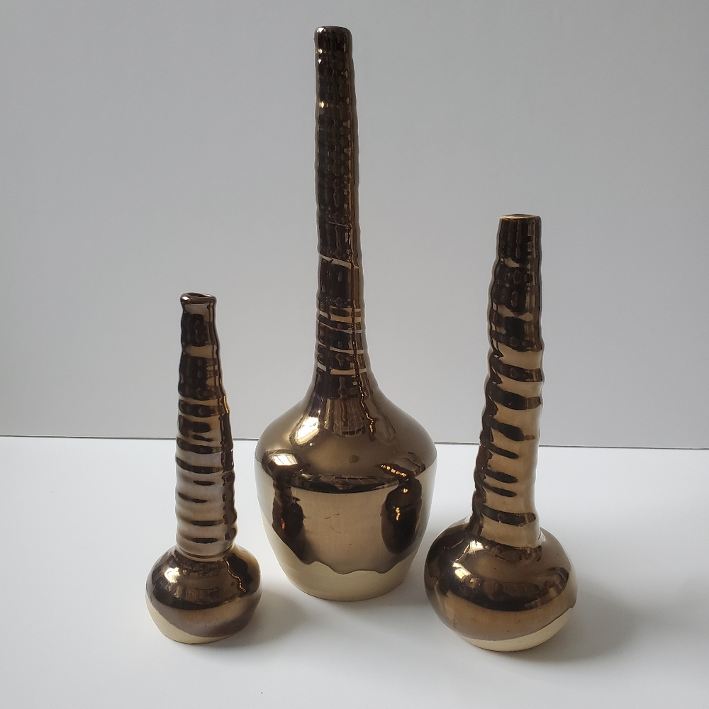 Signed Studio Pottery Set Of 3 Vases Lynda T. Doyle Vernon BC Canada